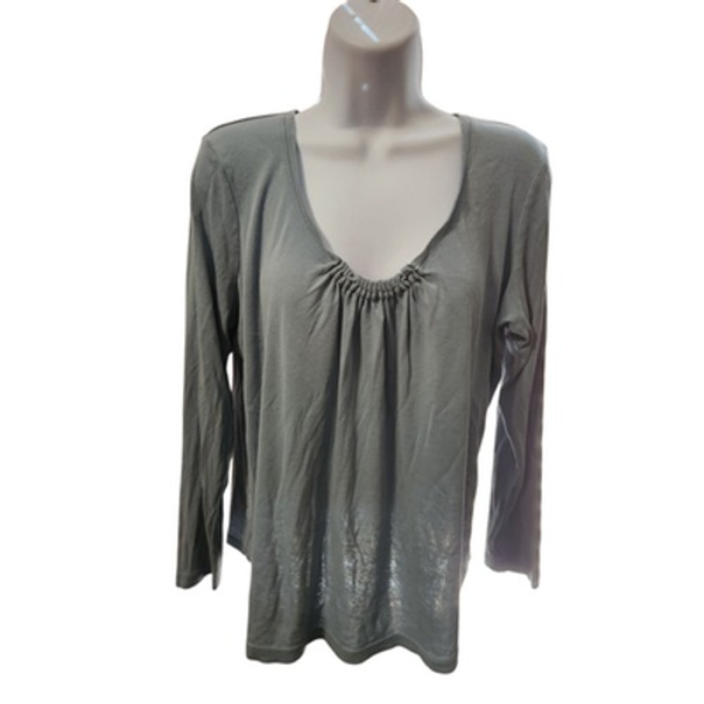 Talbots Top Women's 1XP Light Blue Pima Cotton Long Sleeve Petite